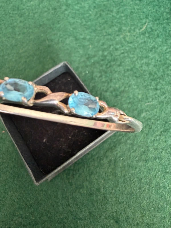 Sterling Silver and Blue Topaz Open Bangle