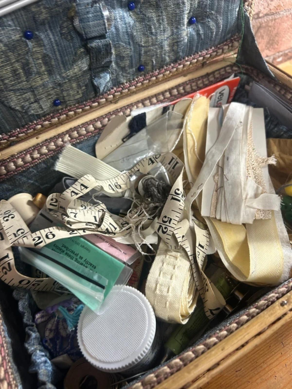 Vintage Wicker Sewing Box with Contents