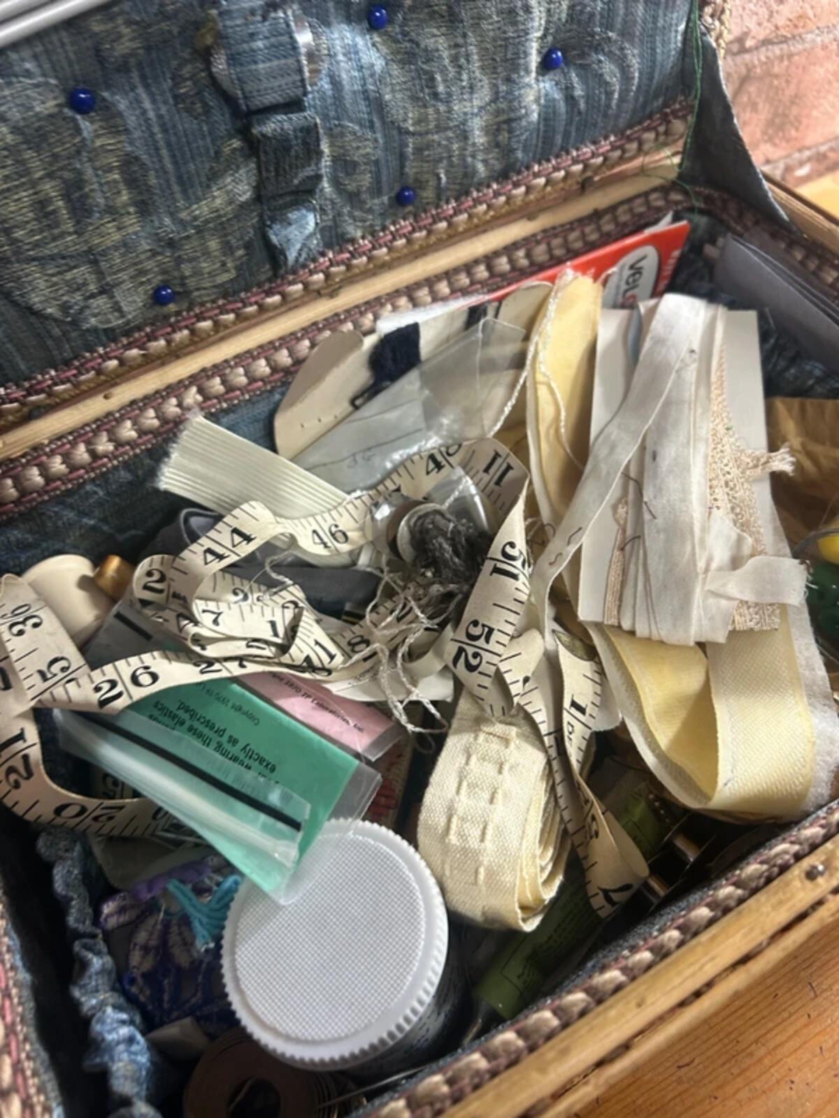 Vintage Wicker Sewing Box with Contents
