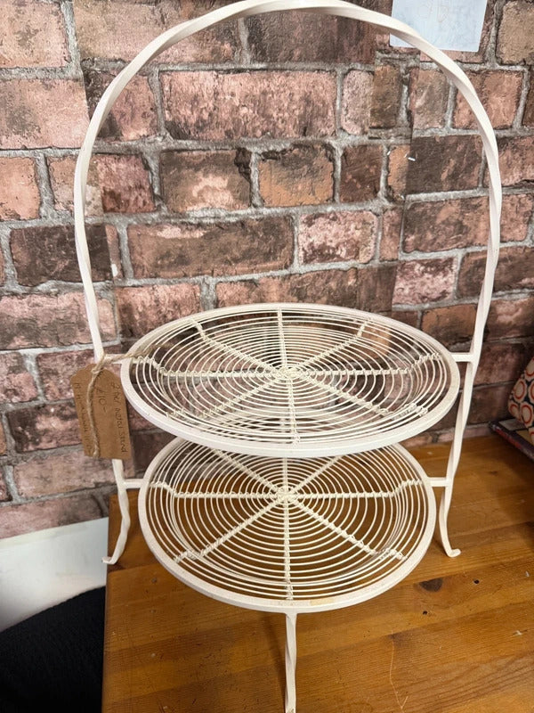 Metal Cream Two Tier Storage Stand
