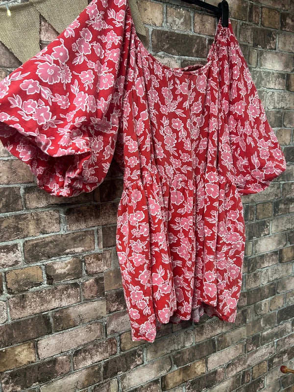 Yours Pink and Red Floral Top - Size 30