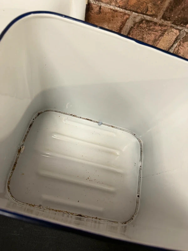 Vintage Blue and White Enamel Bread Bin