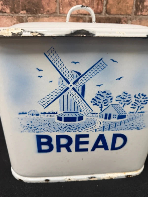 Vintage Blue and White Enamel Bread Bin