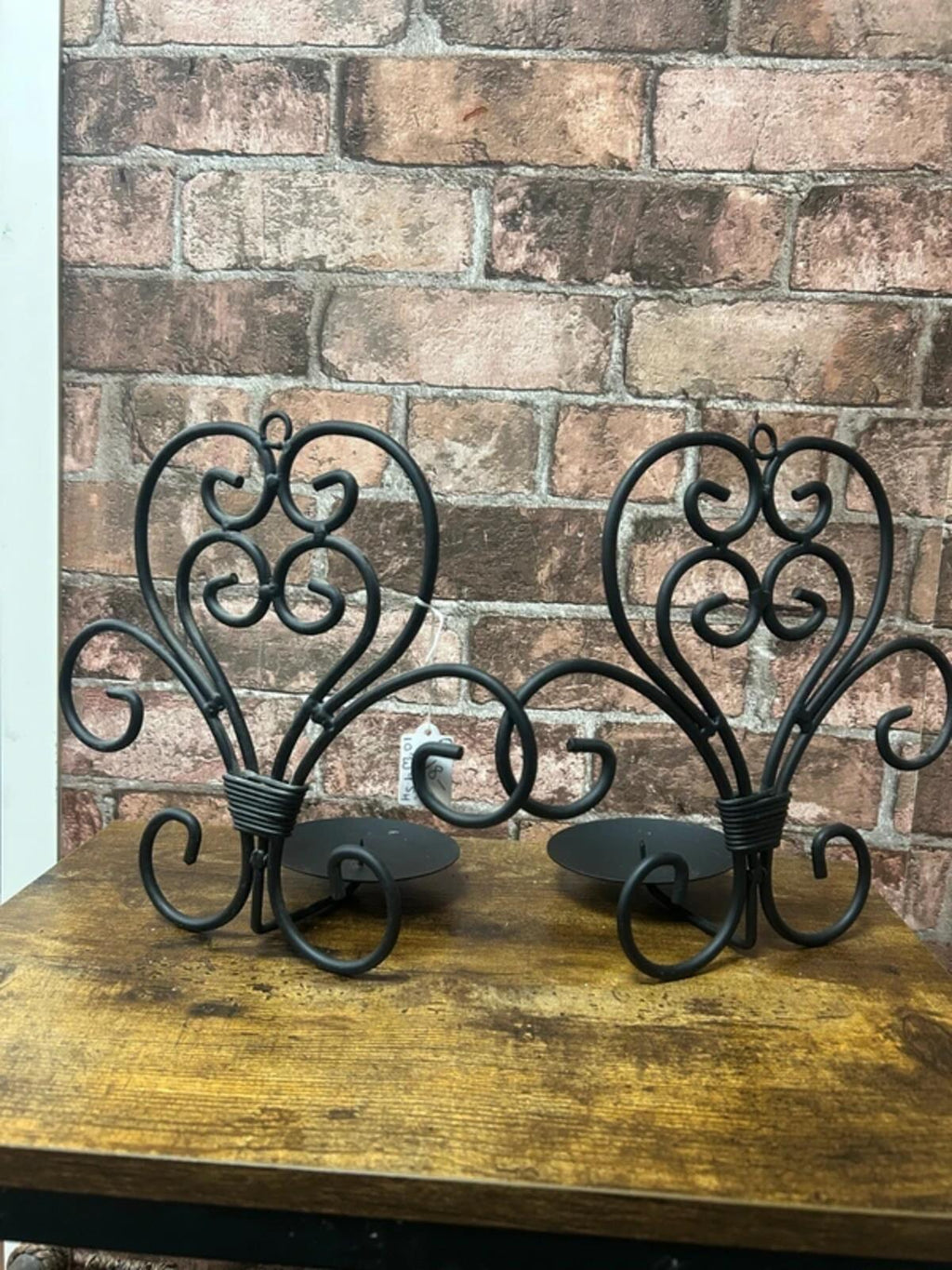 Pair of Metal Black Wall Hung Candle Holders
