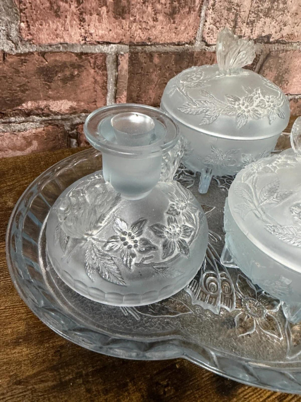 Vintage Frosted Glass Vanity Set