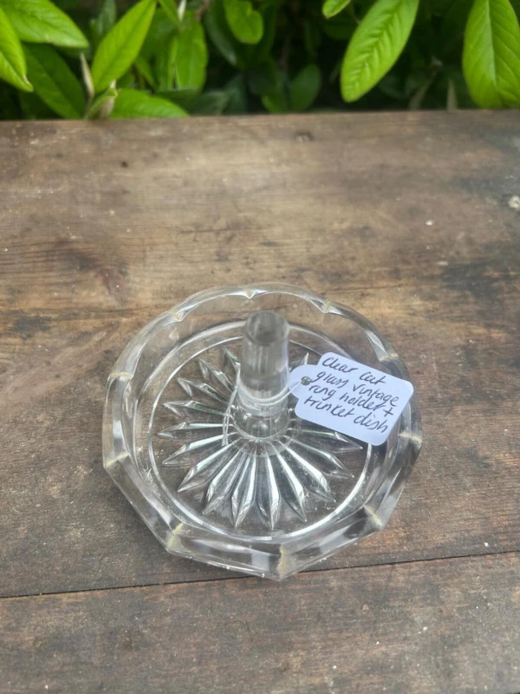 Clear Cut Glass Vintage Ring Holder and Trinket Dish