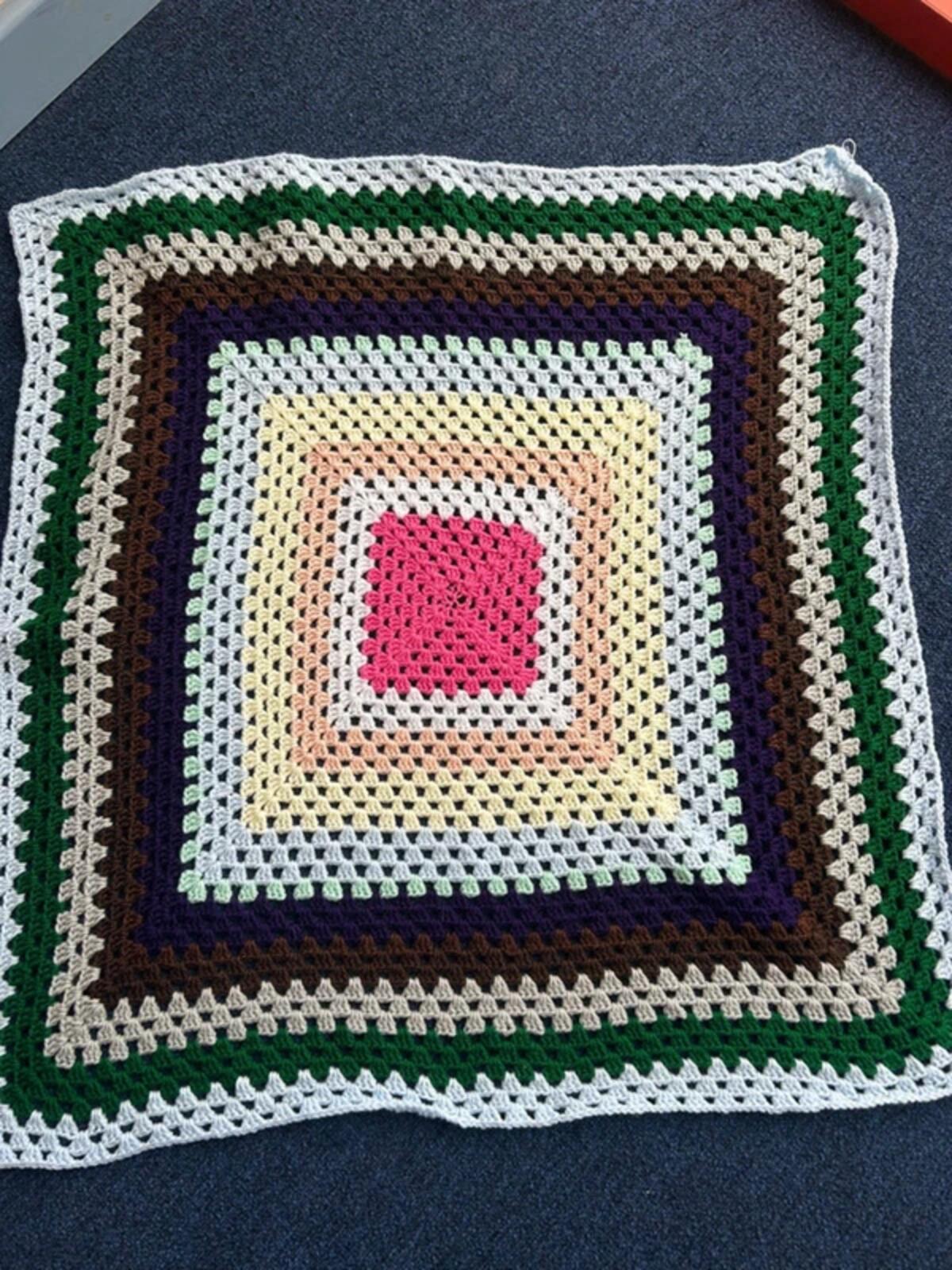 Hand Knitted Multi Coloured Wool Blanket