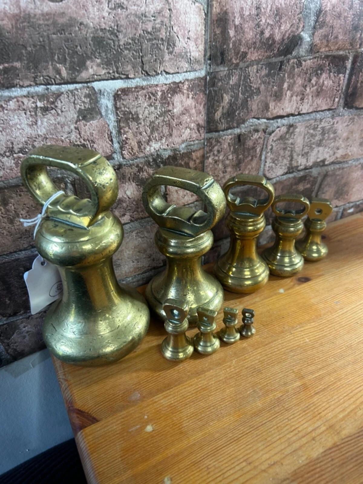 Set of 9 Antique Brass Weights