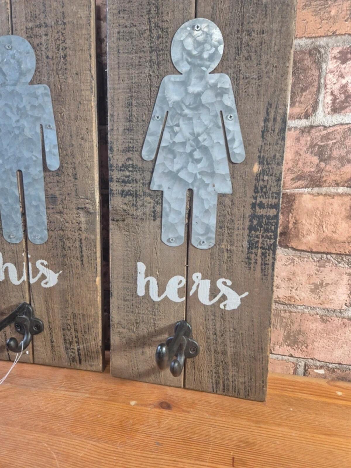 Rustic Wooden His & Hers Wooden Hook Hanging Signs