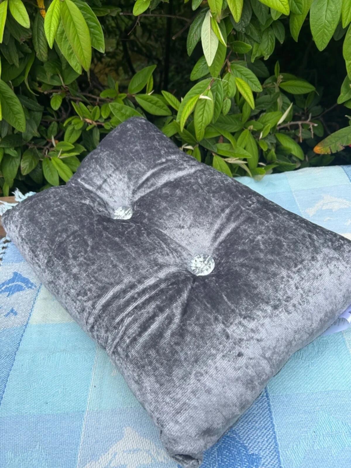 Grey with Crystal Style Buttons Cushion