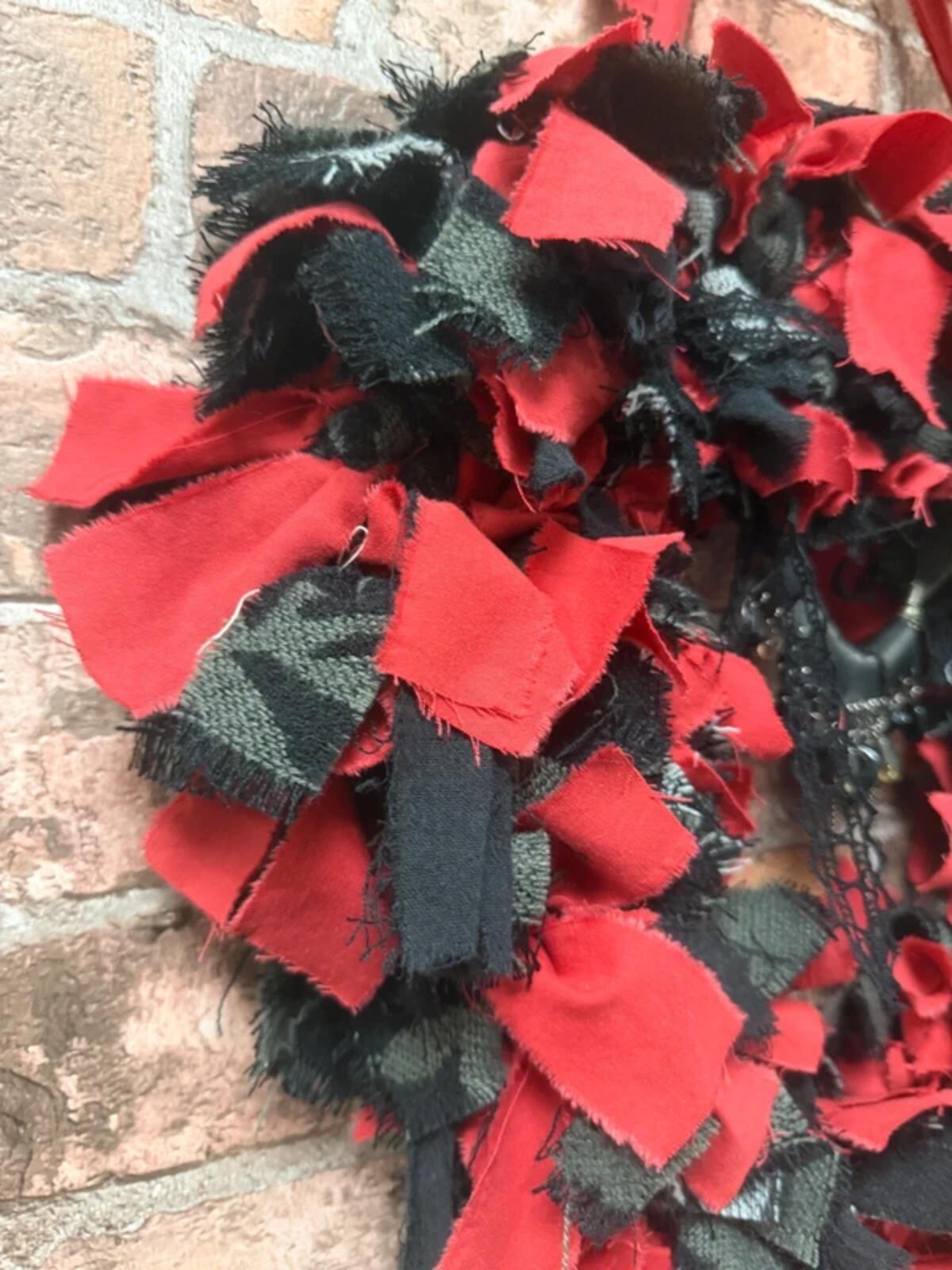 Love Heart Red and Black Gothic Fabric Wreath