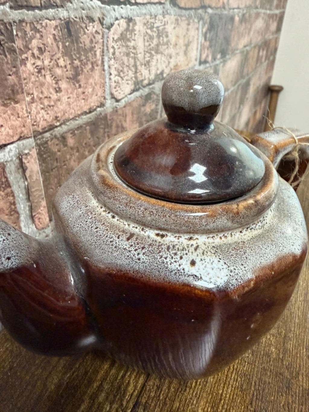 Vintage Brown Drip Glaze Redware Teapot