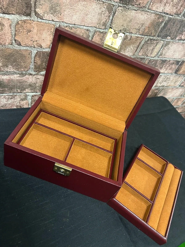 Vintage Red Vinyl Jewellery Box with Key