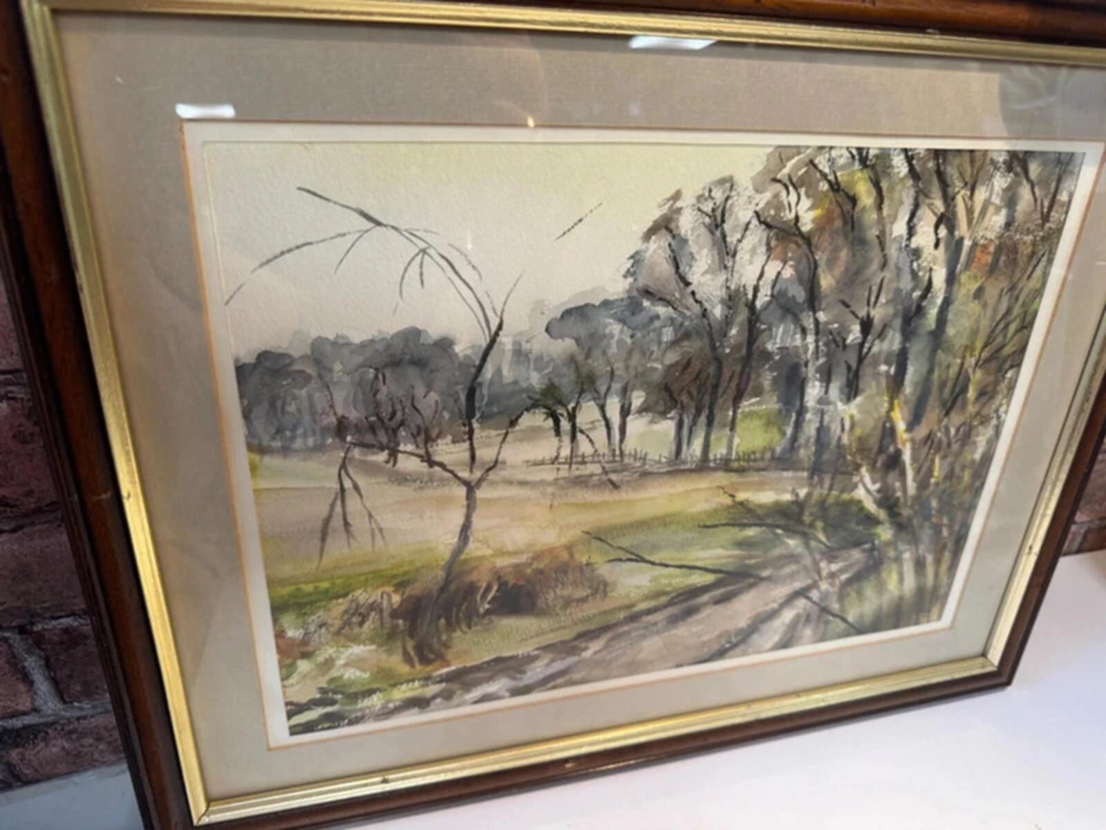 Liz Moore 1982 'Farmtrack' Framed Watercolour