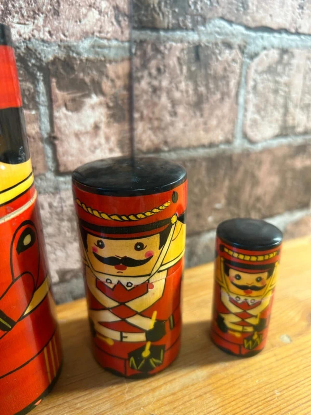 Wooden Russian Soldier Nesting Dolls x3