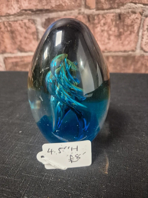 Blue egg shaped paperweight