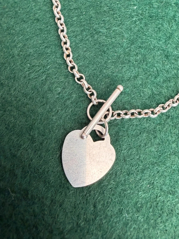 Sterling Silver Heart T Bar Silver Necklace