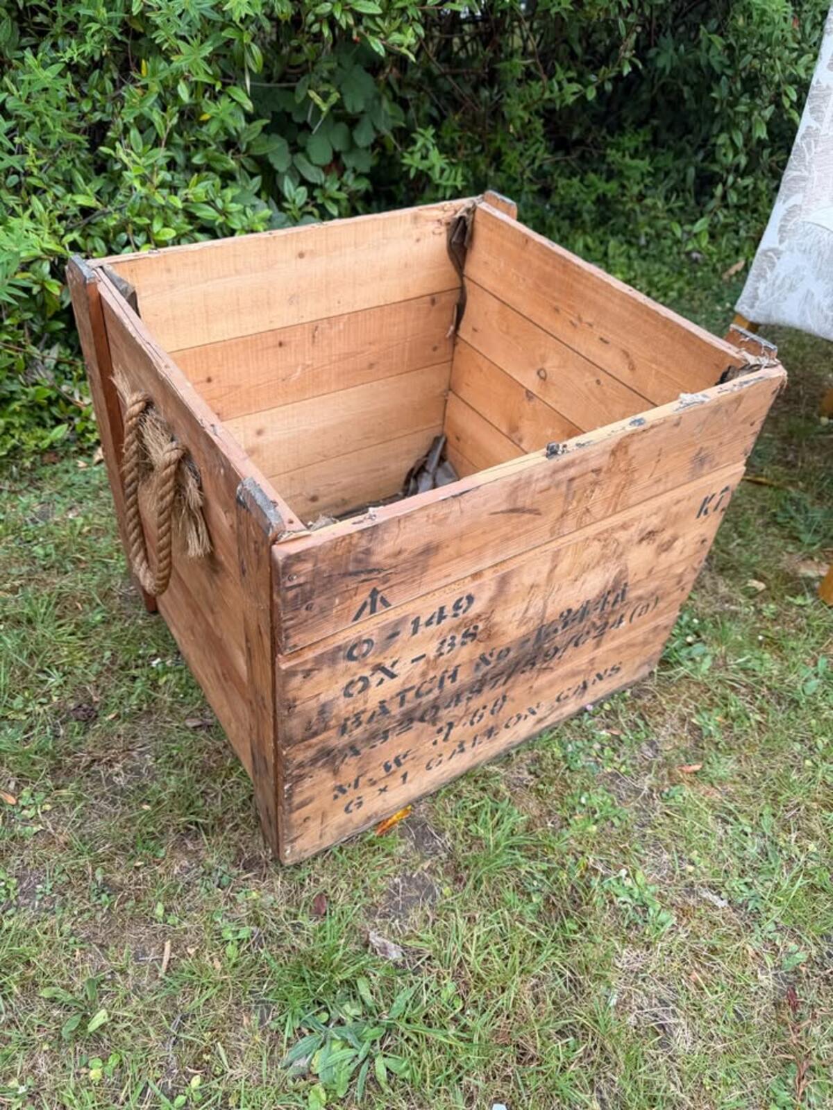 Vintage Reclaimed Pine Box with Rope Handles