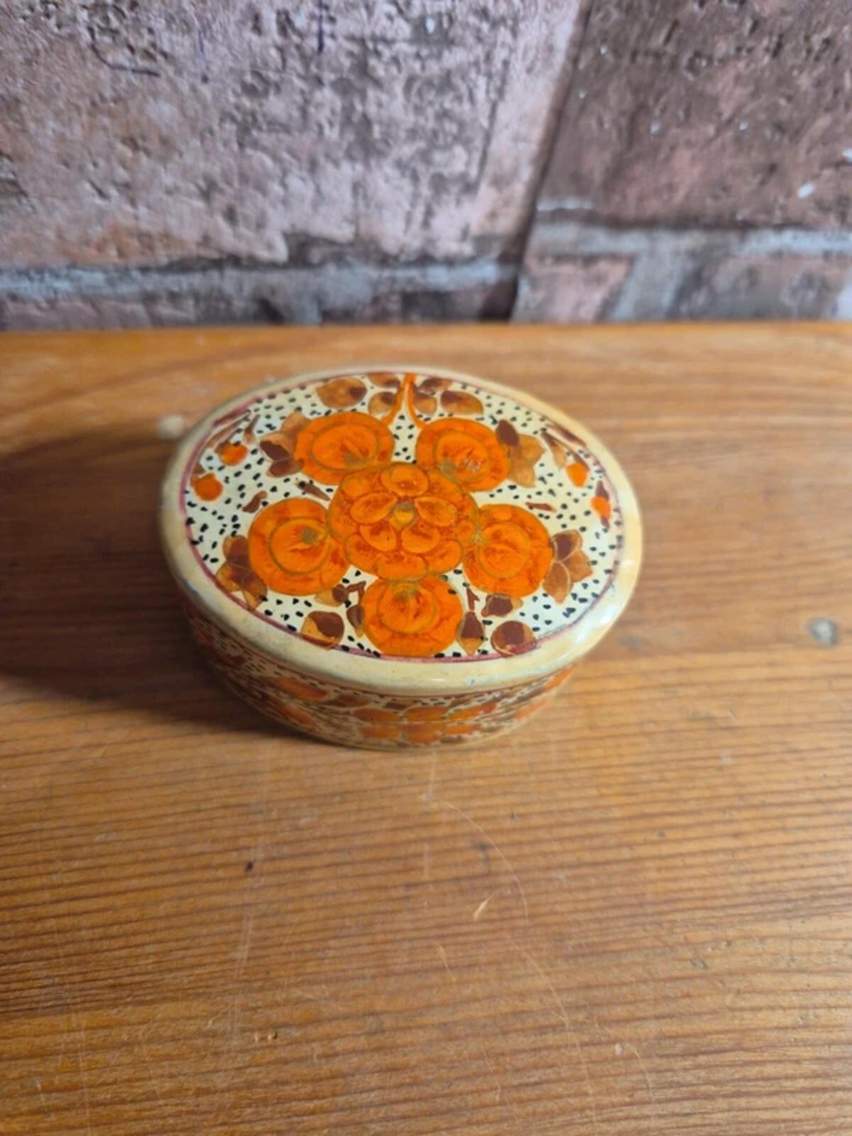 Beige and orange vintage kashmir trinket box