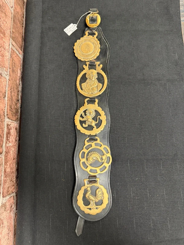 Vintage Horse Brasses on Leather Strap