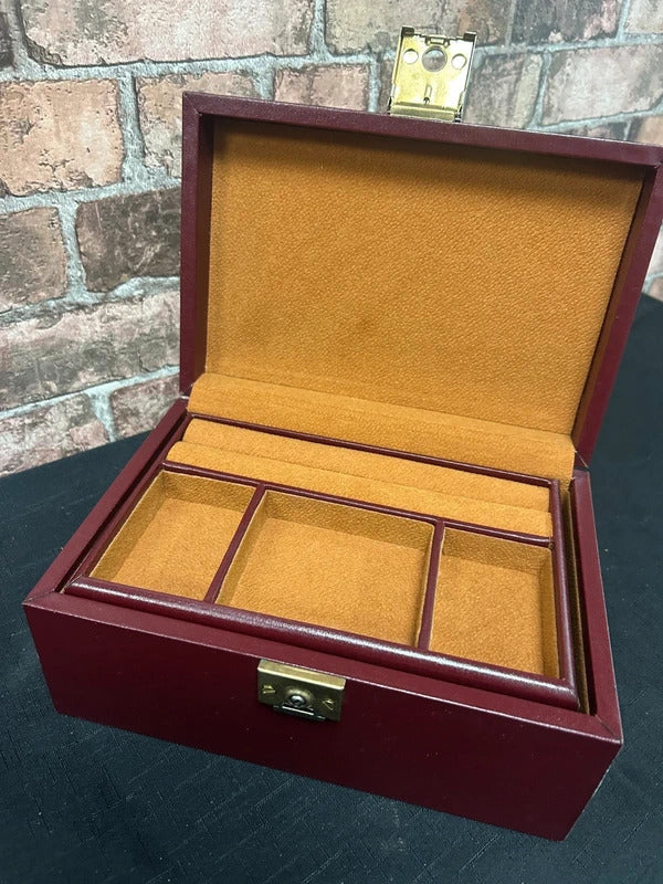 Vintage Red Vinyl Jewellery Box with Key