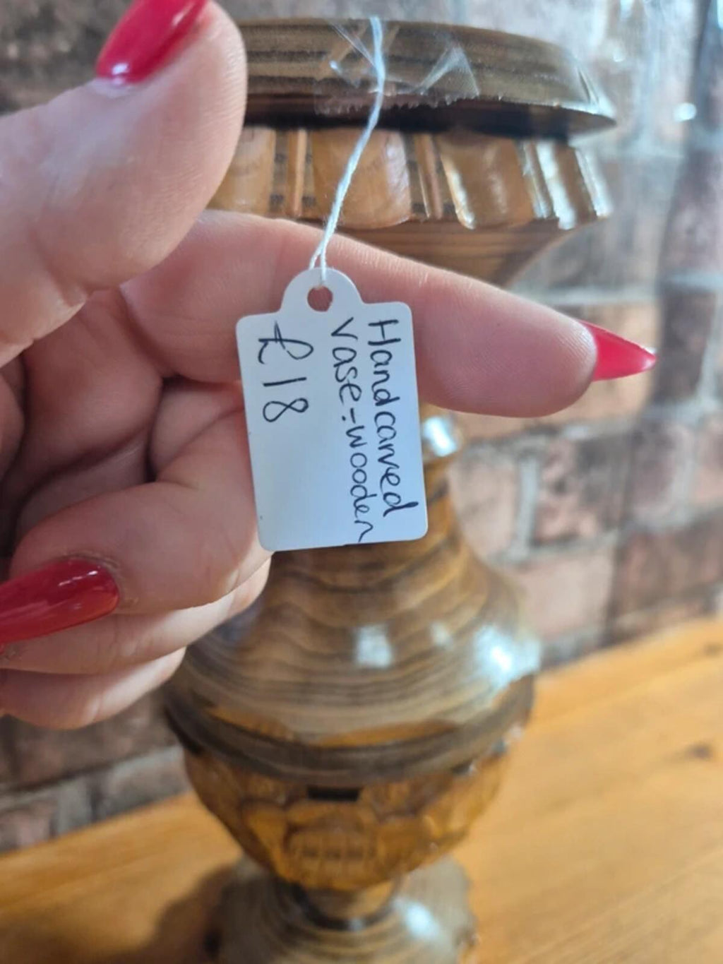 Handcarved wooden vase