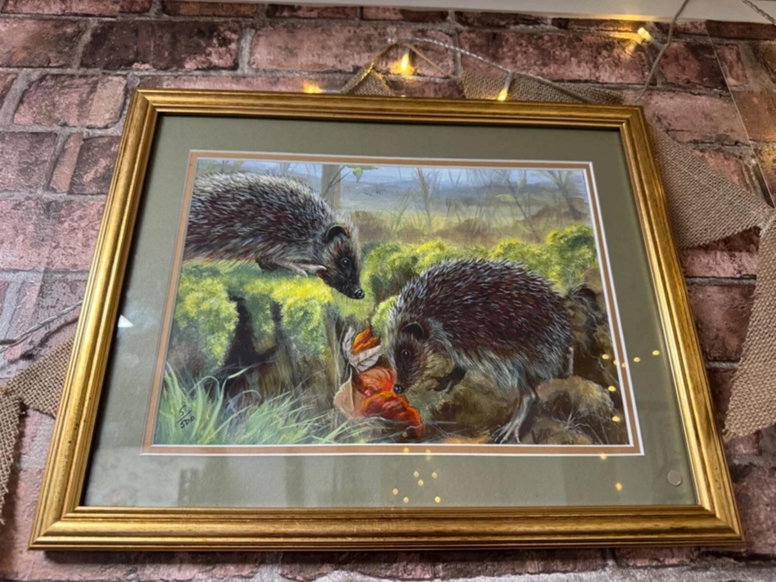 Jane Harvey "Hedgehogs" Gold Framed Limited Edition Print