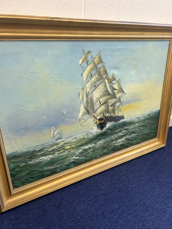Carl George Wallis Sailing Vessel Framed Oil Painting