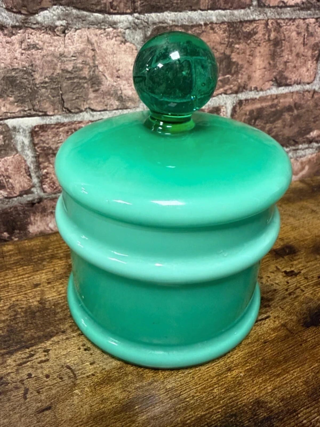 Carlo Moretti Vintage Green Glass Bullicante Lidded Jar