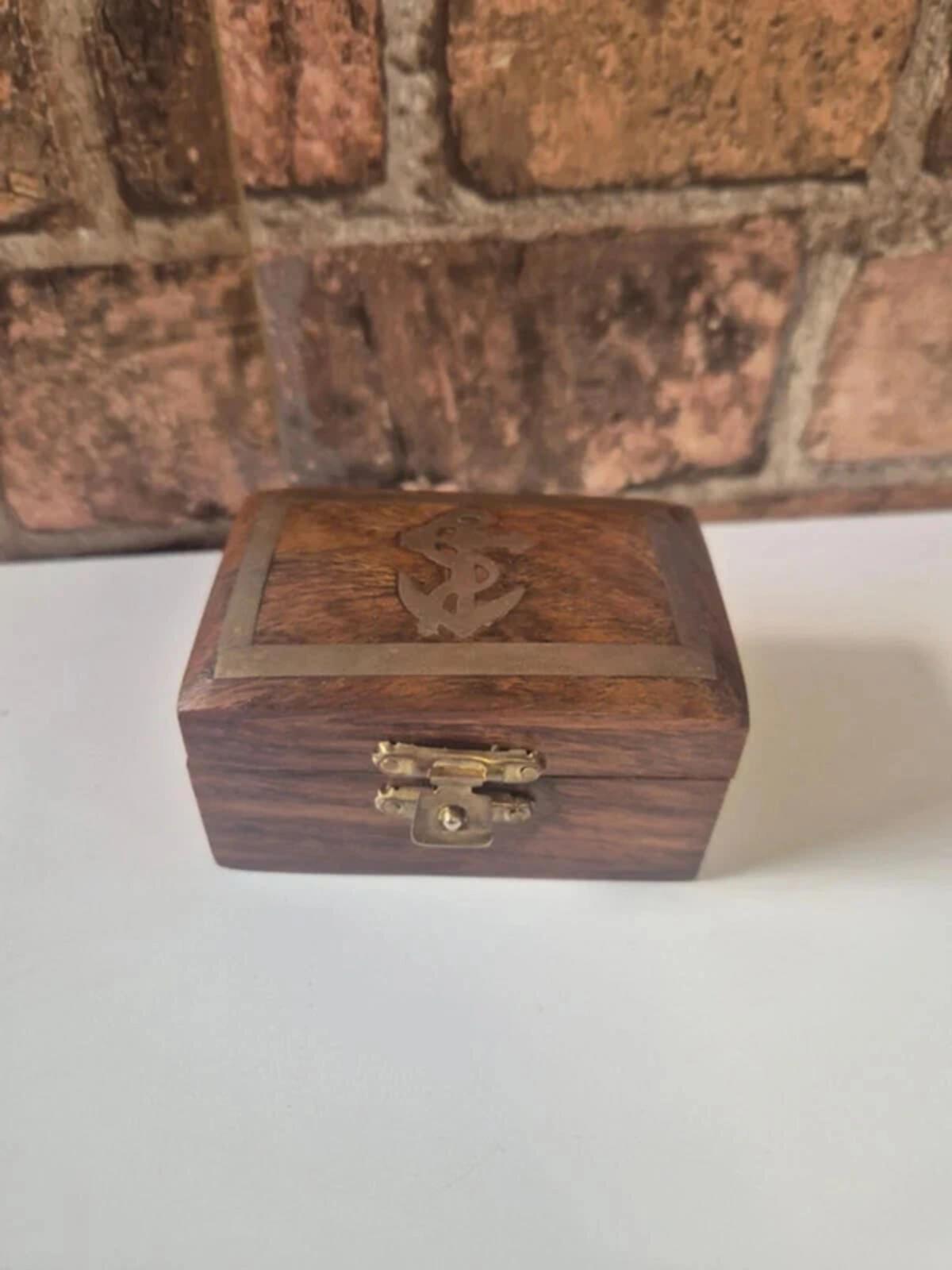 Vintage Wooden & Brass Anchor Box