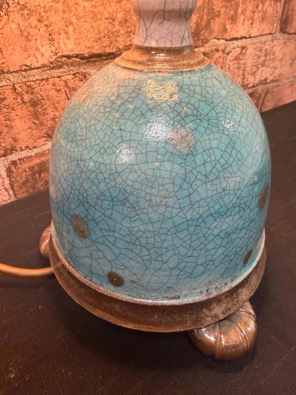 Crackle Glaze Teal Ceramic Lamp