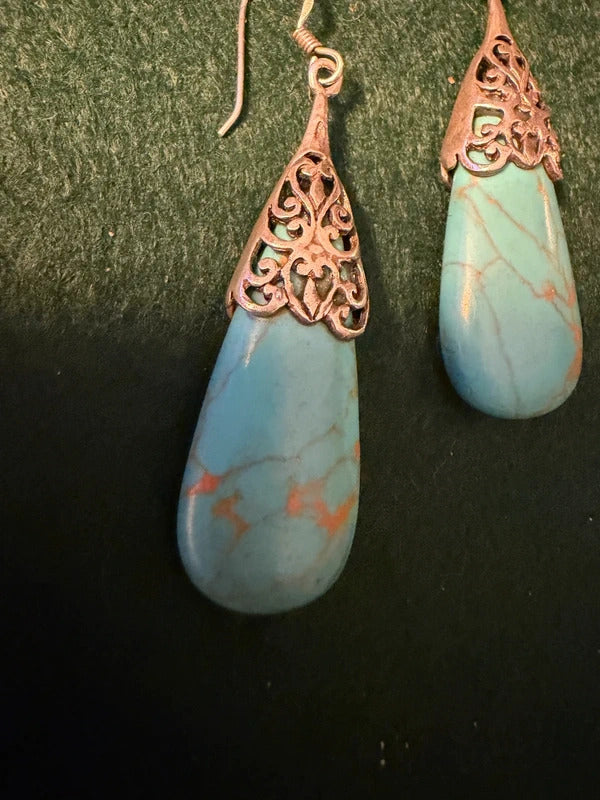 Turquoise Magnesite and Sterling Silver Dangle Earrings - 15.1g