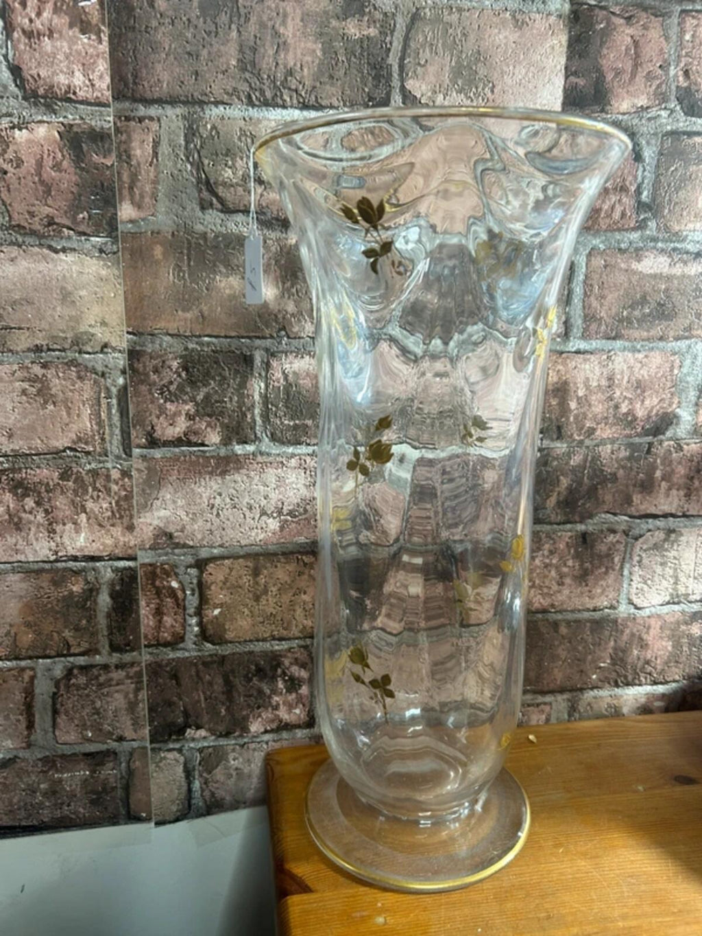 Vintage Gold Rimmed Floral Gold Glass Vase