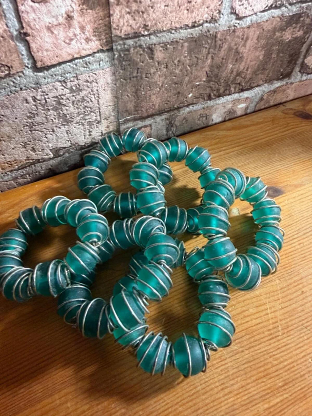 Blue/Green Stone Napkin Rings x 6