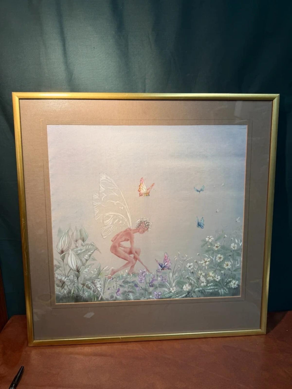 Vintage Framed Folk Fairy Art on Silk