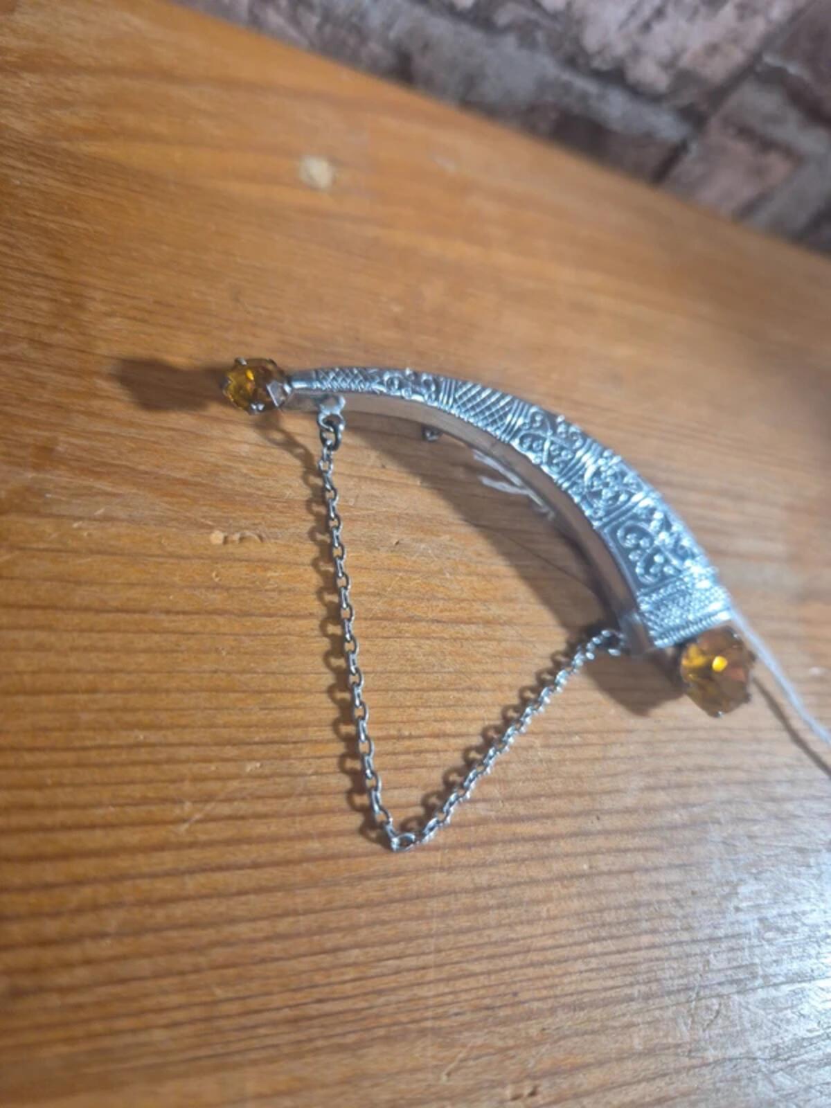 Mizpah Silver Tone Horn Brooch