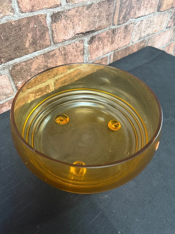 Amber Glass Vintage Czechoslovakian Footed Bowl