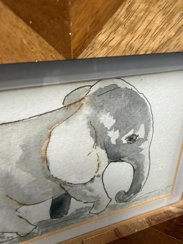 Wooden Framed Elephant Watercolour Painting