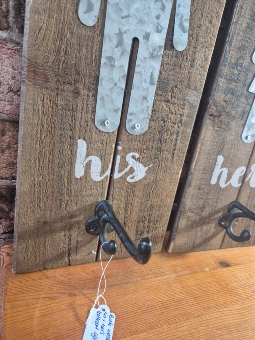 Rustic Wooden His & Hers Wooden Hook Hanging Signs