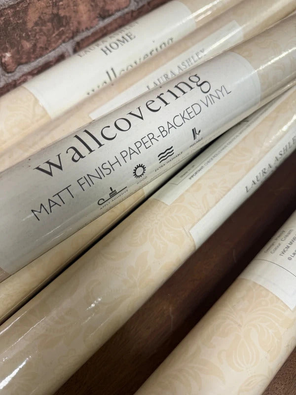 Laura Ashley Cream "Percy" Wallpaper Rolls x 6