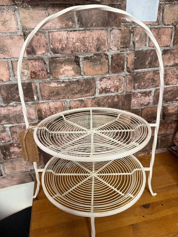 Metal Cream Two Tier Storage Stand