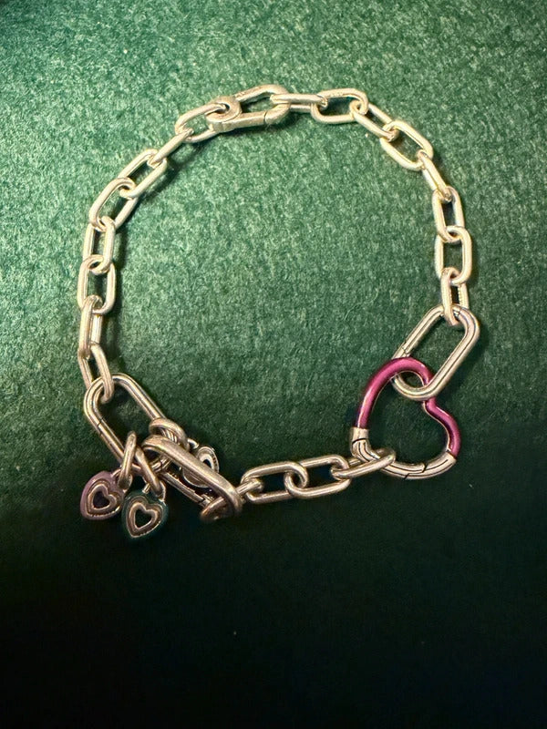 Pandora Sterling Silver Heart Link Chain Bracelet - 14.8g