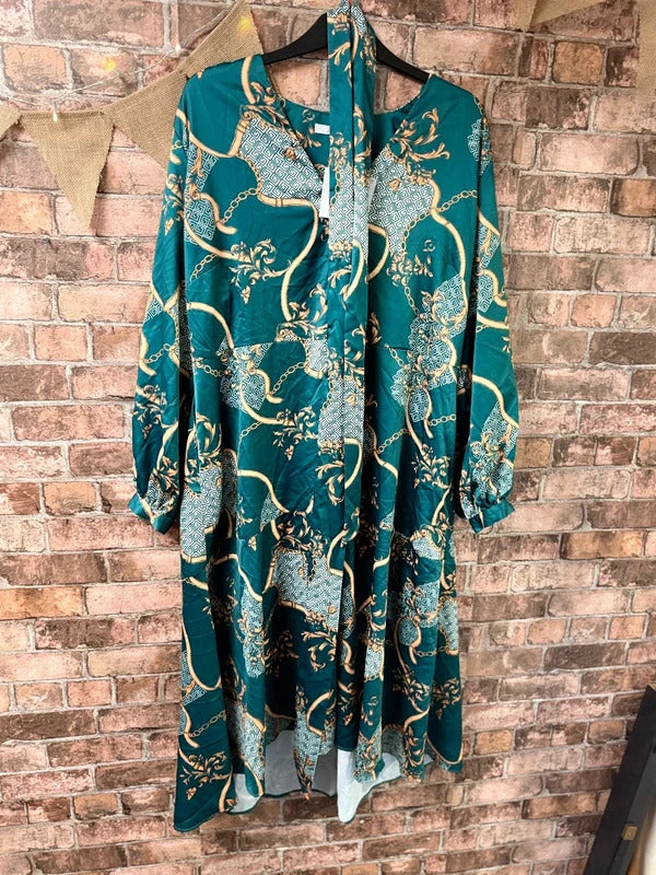Judi Love by Very Green Swirl Patterned Midi Dress - Size 24