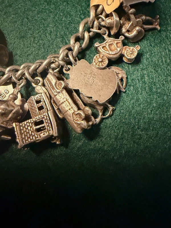 Antique Sterling Silver Charm Bracelet - 89.1g