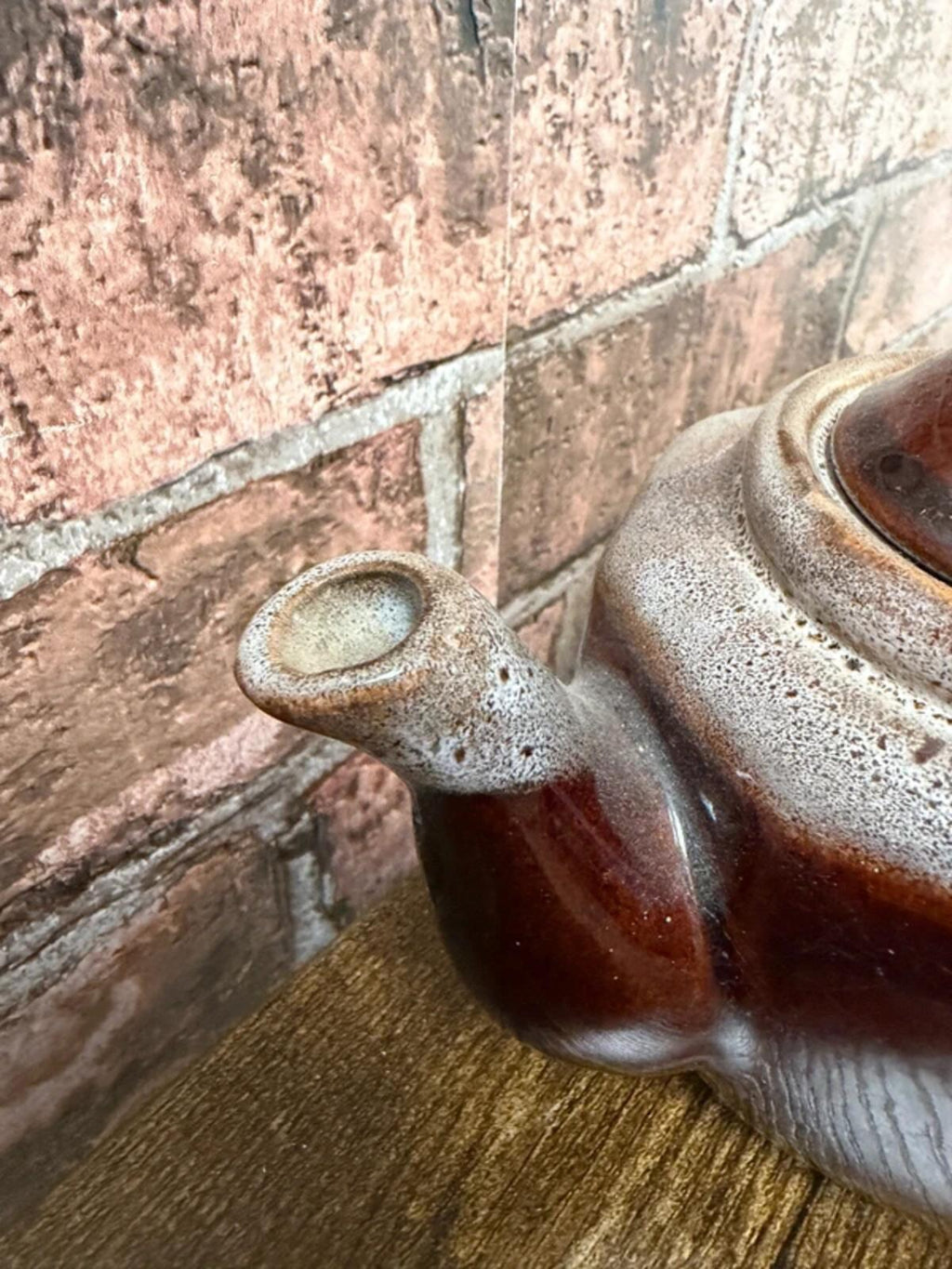 Vintage Brown Drip Glaze Redware Teapot