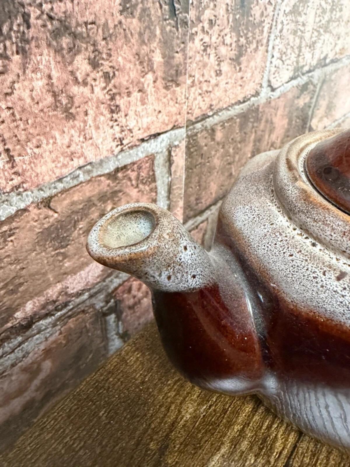 Vintage Brown Drip Glaze Redware Teapot