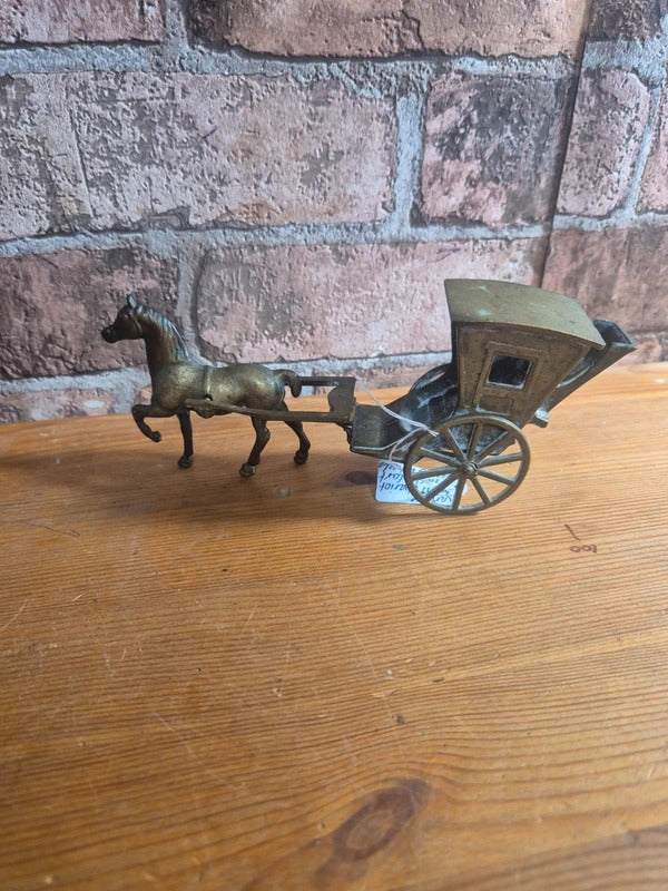 Vintage brass chariot and horse cart
