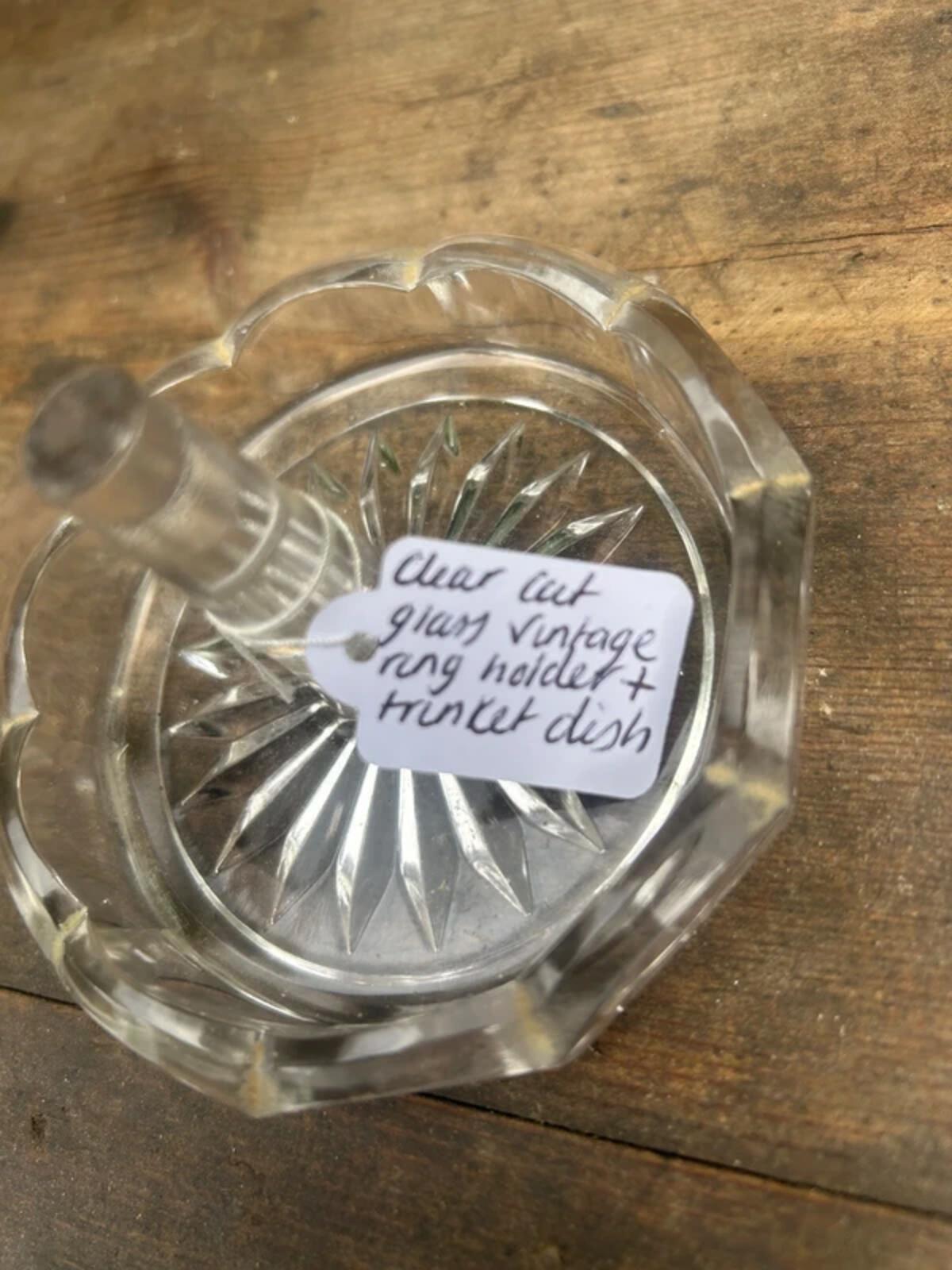 Clear Cut Glass Vintage Ring Holder and Trinket Dish