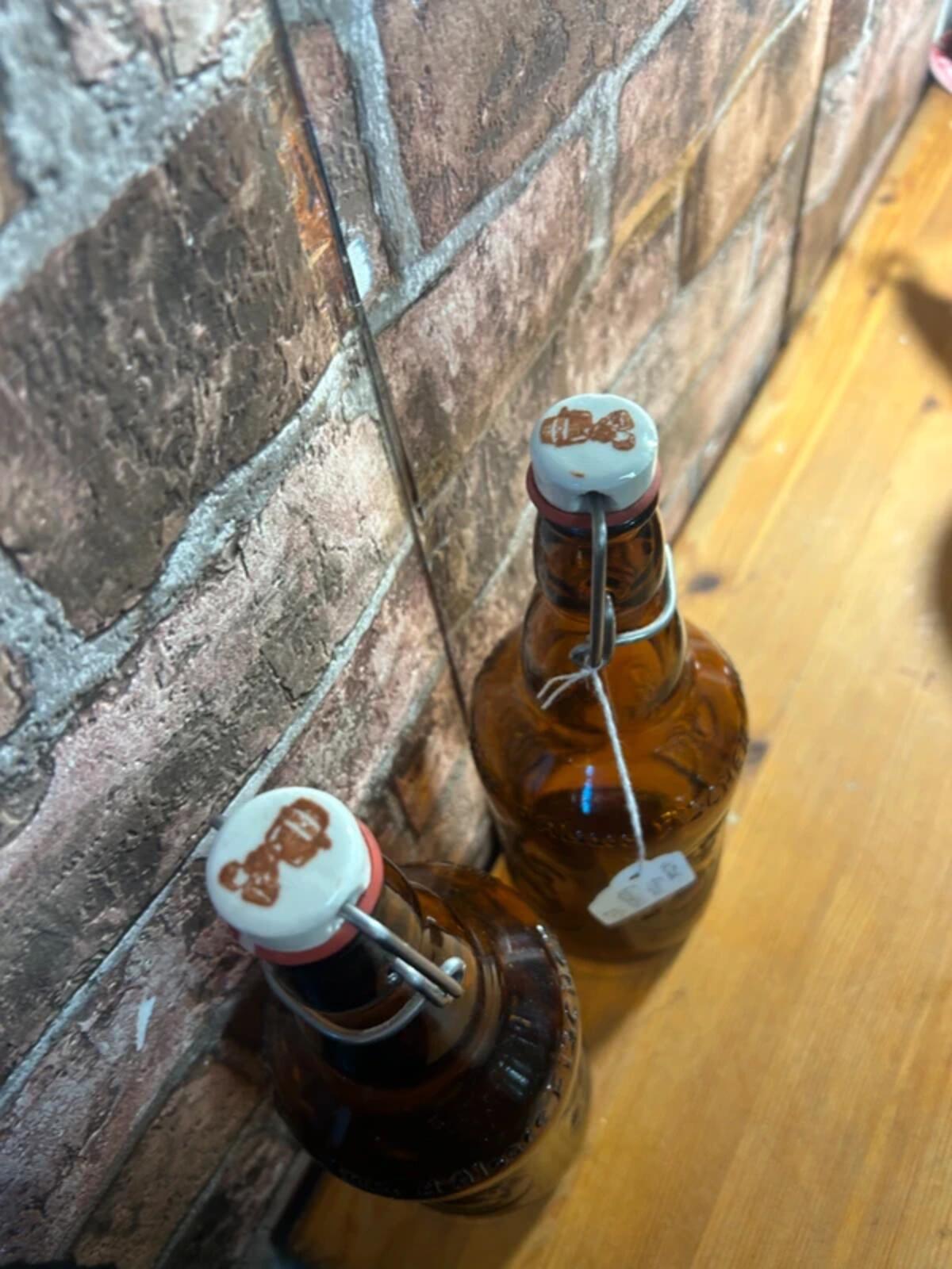Vintage Fischer Glass Bottles with Lids x 2