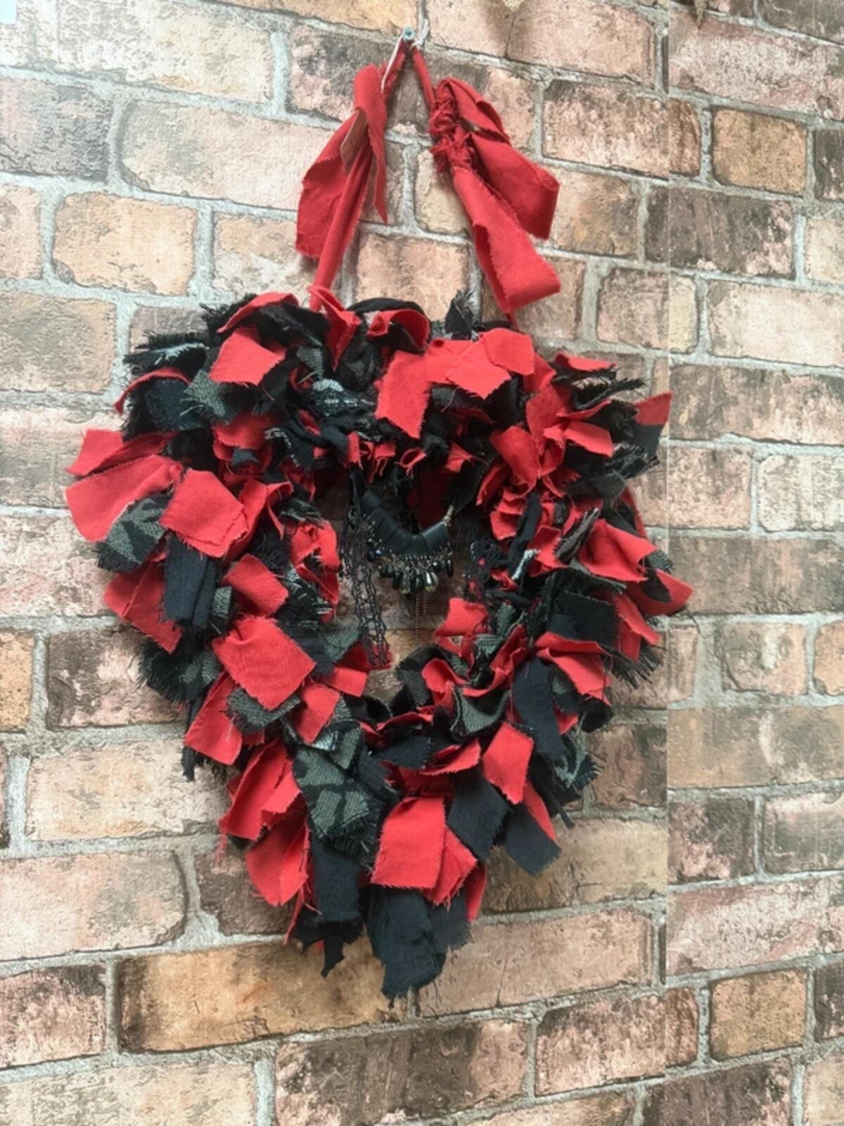 Love Heart Red and Black Gothic Fabric Wreath
